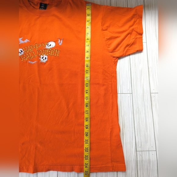 Vintage Embroidered Happy Halloween Cotton Tee in Orange and White Size XL - Picture 7 of 9